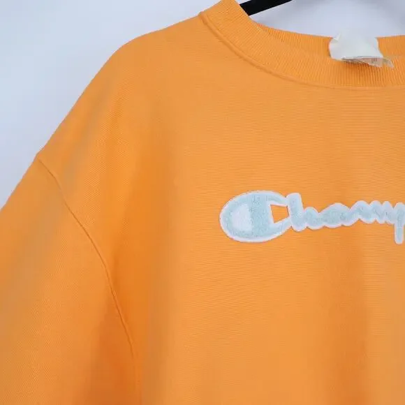 CHAMPION Reverse Weave Cropped Sweatshirt Orange Pullover Crew Neck Women's L - Picture 4 of 12